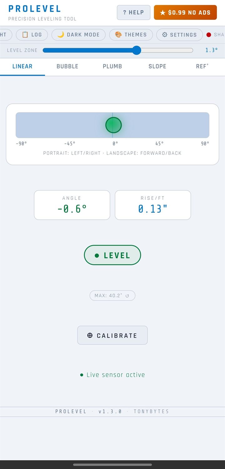 ProLevel bubble level screen